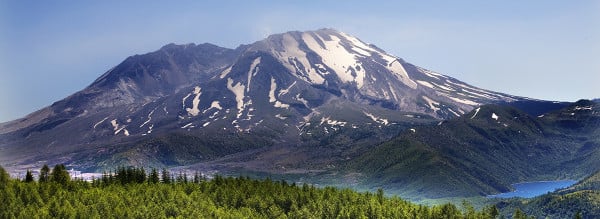 Forest Blue Lake Snowy Mount Saint Helens Volcano National Park Washington